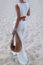 Casual Embossed Knit Sleeveless Pants Set