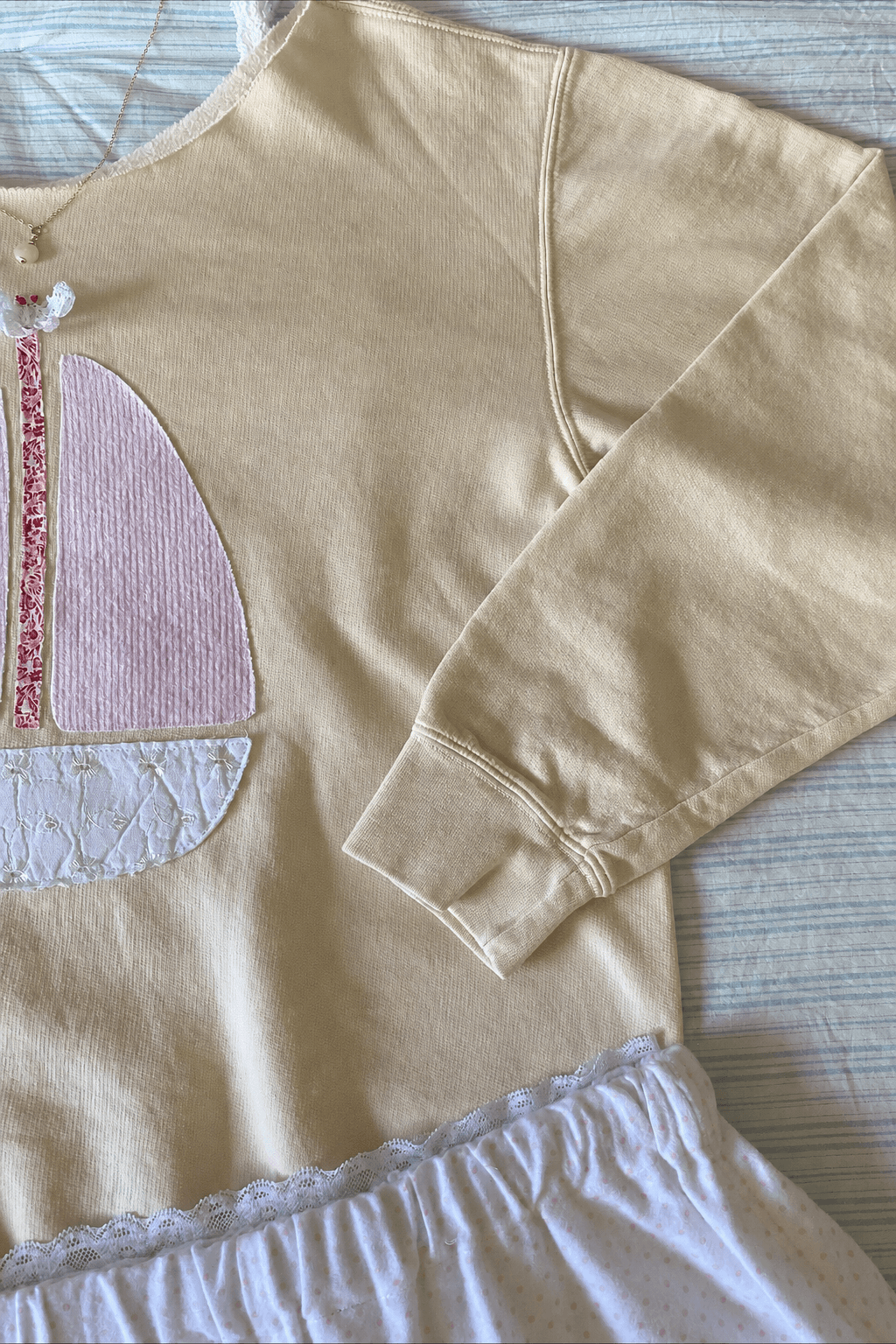 Sailboat Patchwork Off Shoulder Sweatshirt