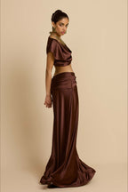Ruched Panel Strapless Top High Waist Skirt Set