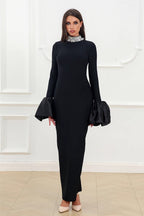 Sparkling Round Neck Long Sleeve Bubble Sleeve Formal Dress S / Black