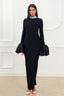 Sparkling Round Neck Long Sleeve Bubble Sleeve Formal Dress S / Black