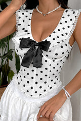 Polka Dot Halter Corset Bow Back Tank Top