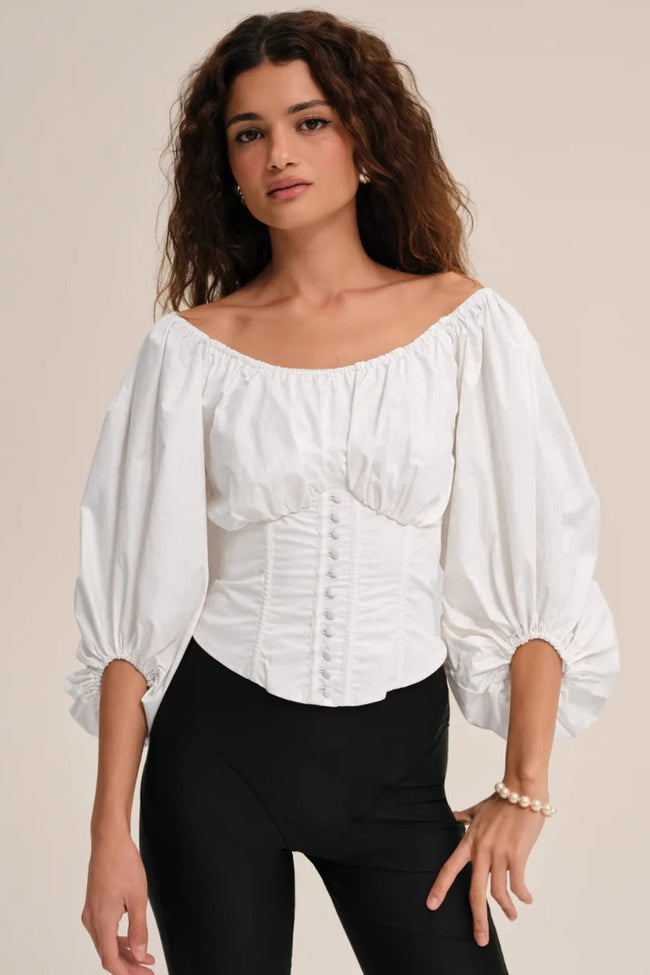Corset Back Bow Puff Sleeve Blouse Main image