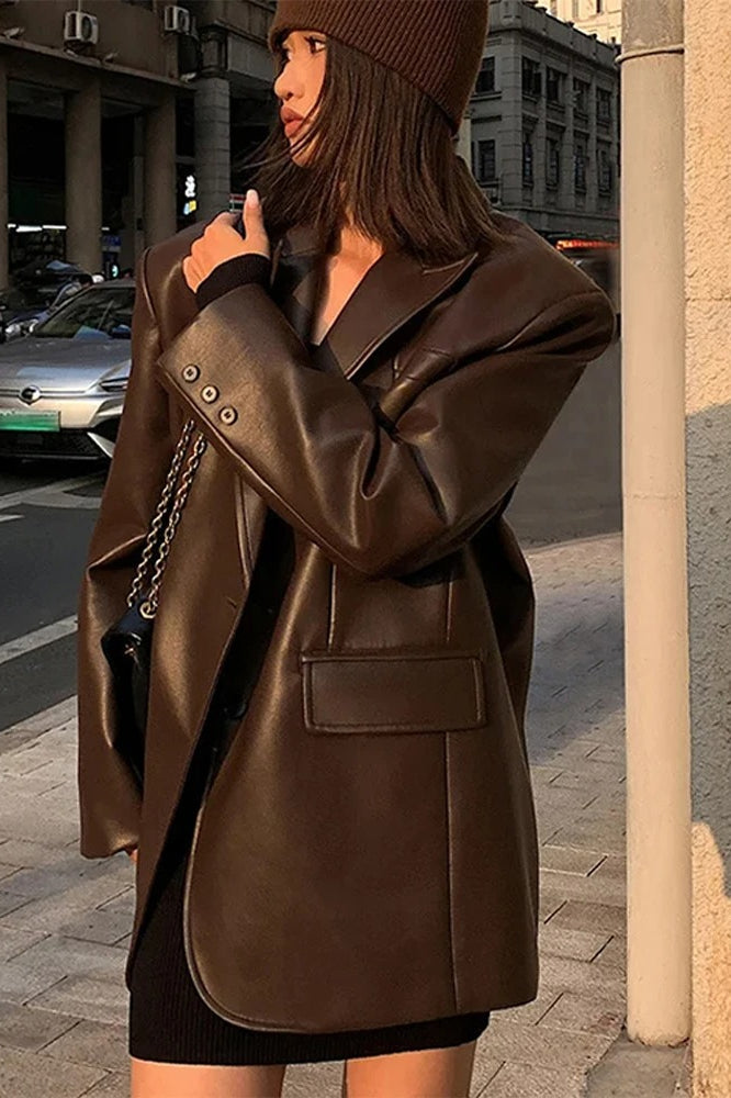 Black PU Leather Blazer Jacket Secondary image