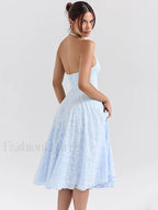 Deep V Halter Pleated Midi Dress