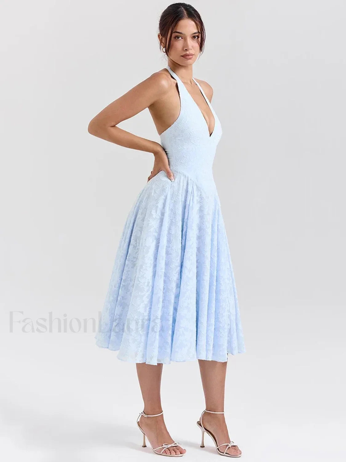 Deep V Halter Pleated Midi Dress Secondary image
