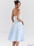 Deep V Halter Pleated Midi Dress