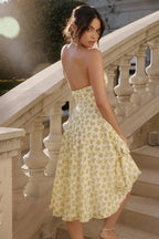 Deep V Neck Backless Floral A Line Floral Dress