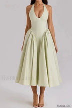 Deep V Neck Backless Pure Desire White Slim Fit Maxi Dress Green / XS