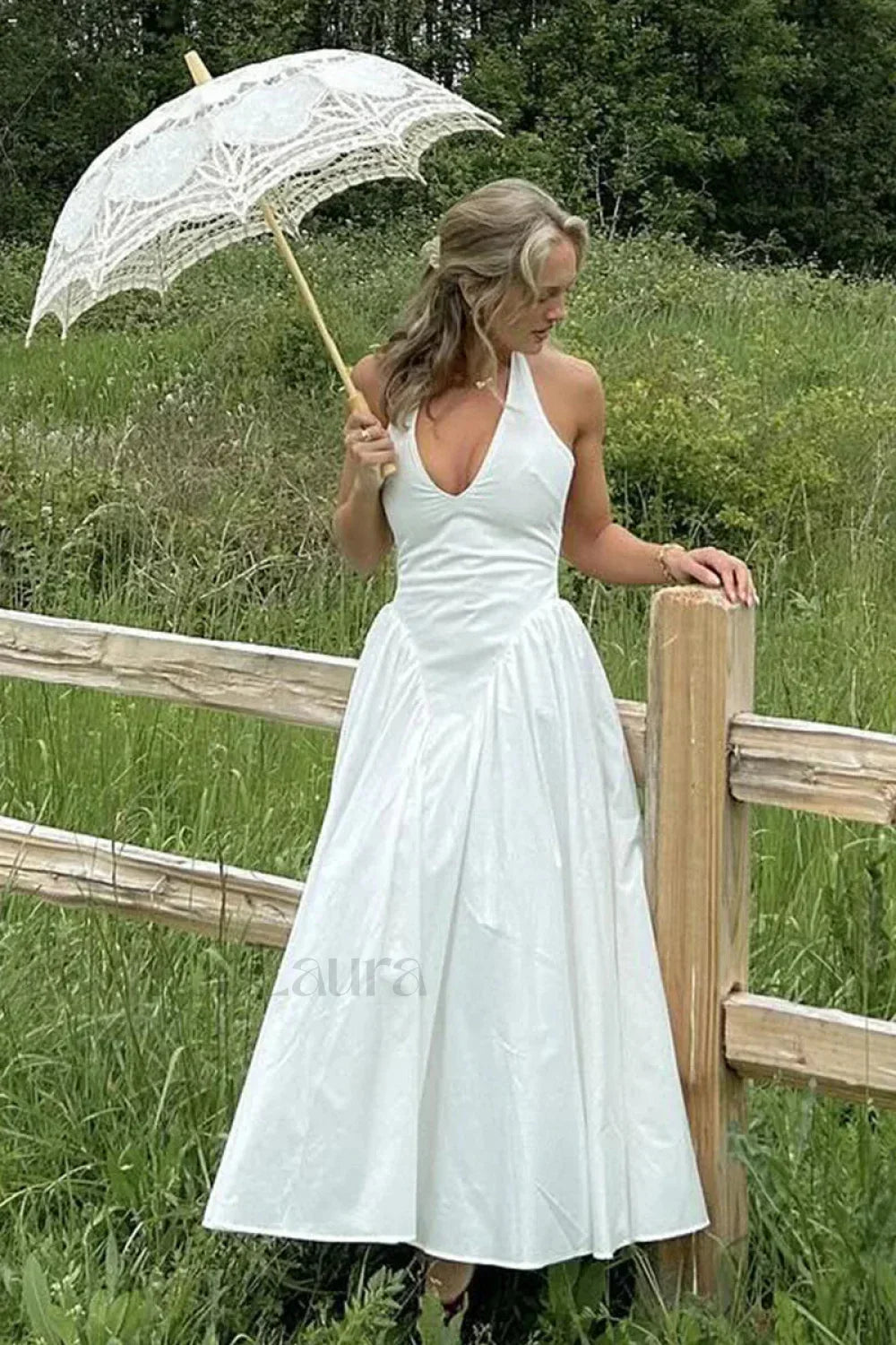 Deep V Neck Backless Pure Desire White Slim Fit Maxi Dress White / XS Main image
