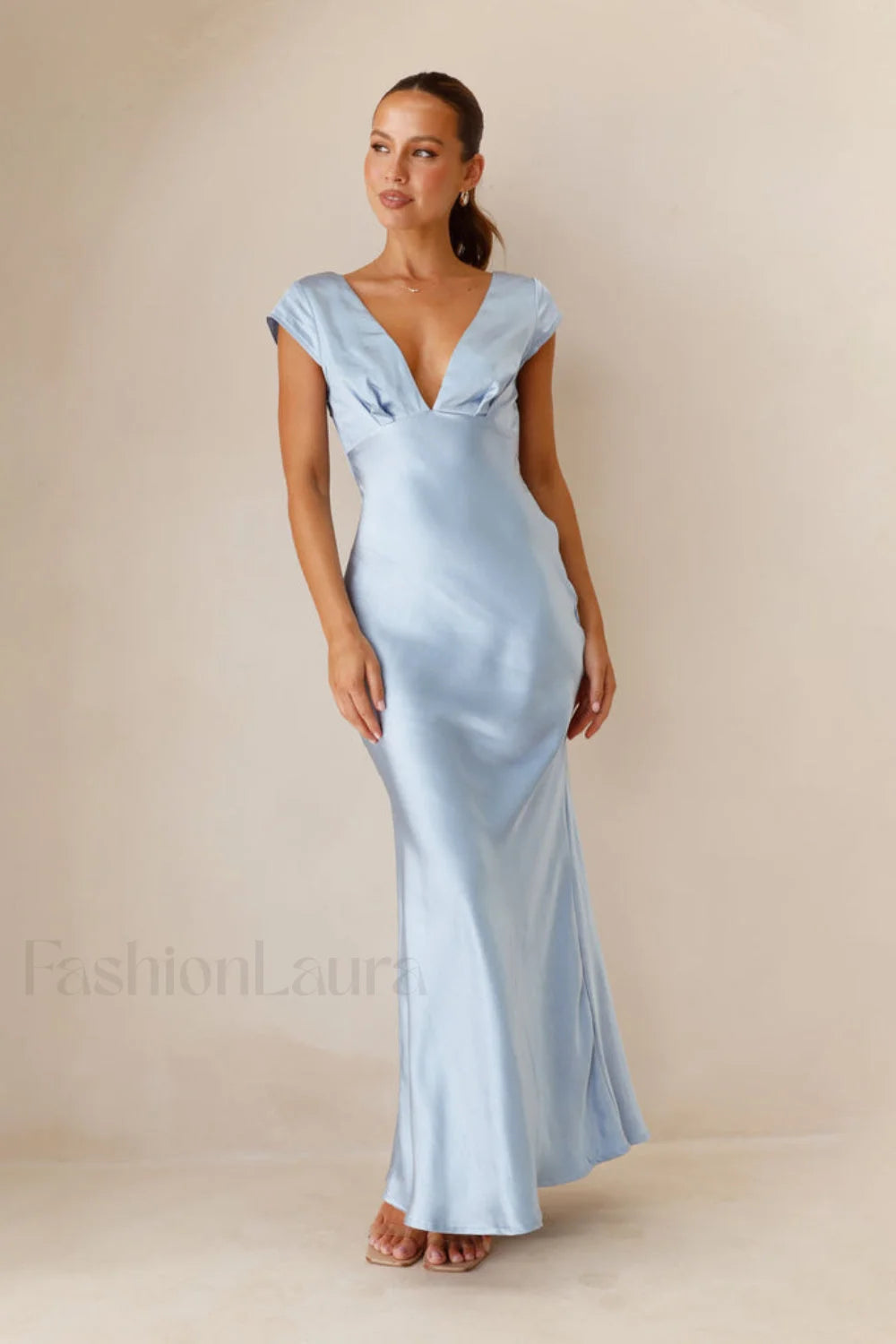 Deep V Neck Bodycon Backless Midi Work Dress