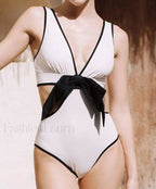 Deep V Neck Hollow Out Bow One Piece