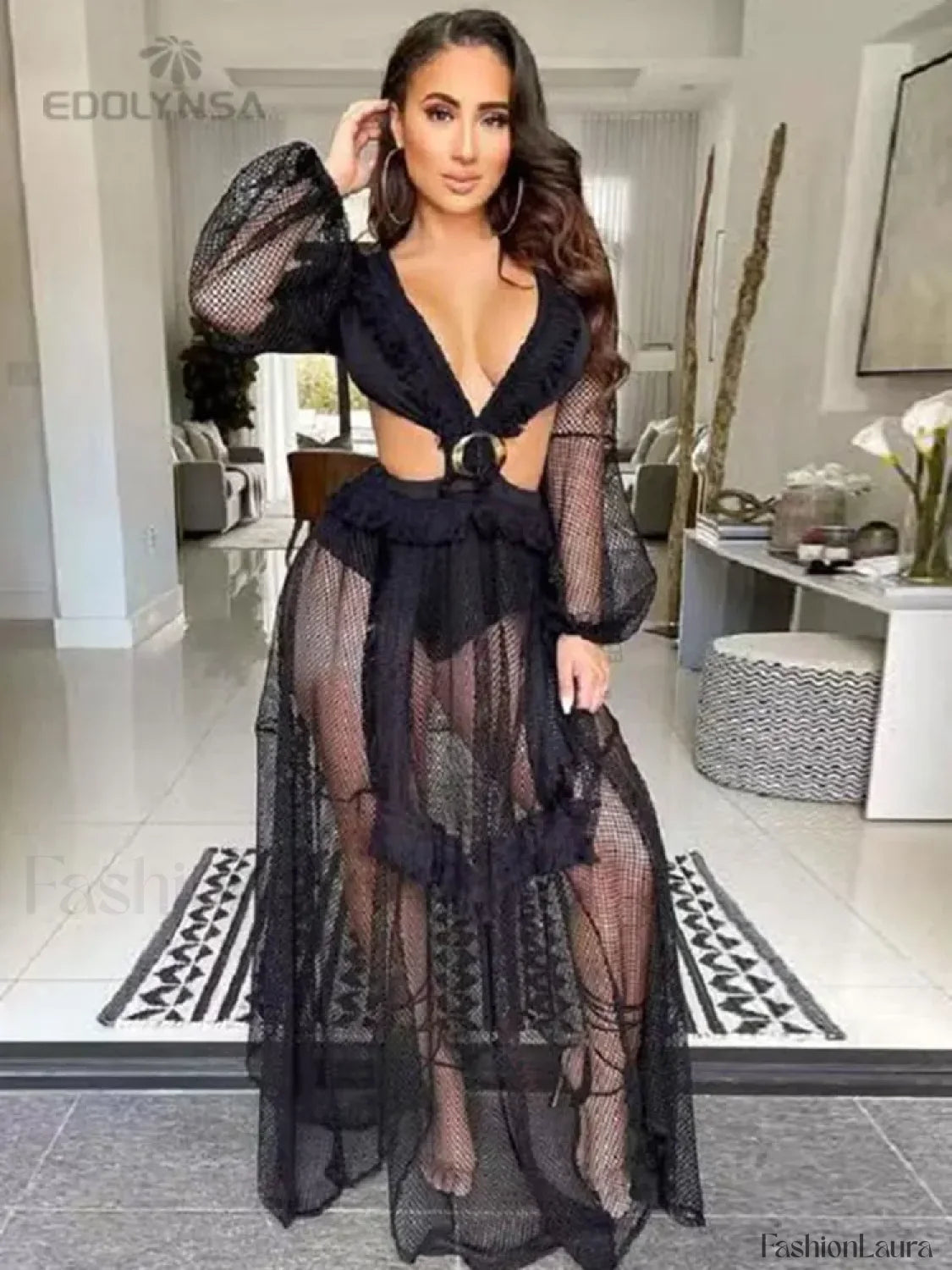 Deep V neck Lace Cover Up