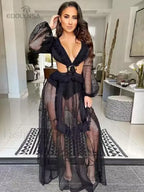Deep V neck Lace Cover Up