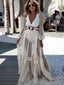 Deep V neck Lace Cover Up WHITE / S