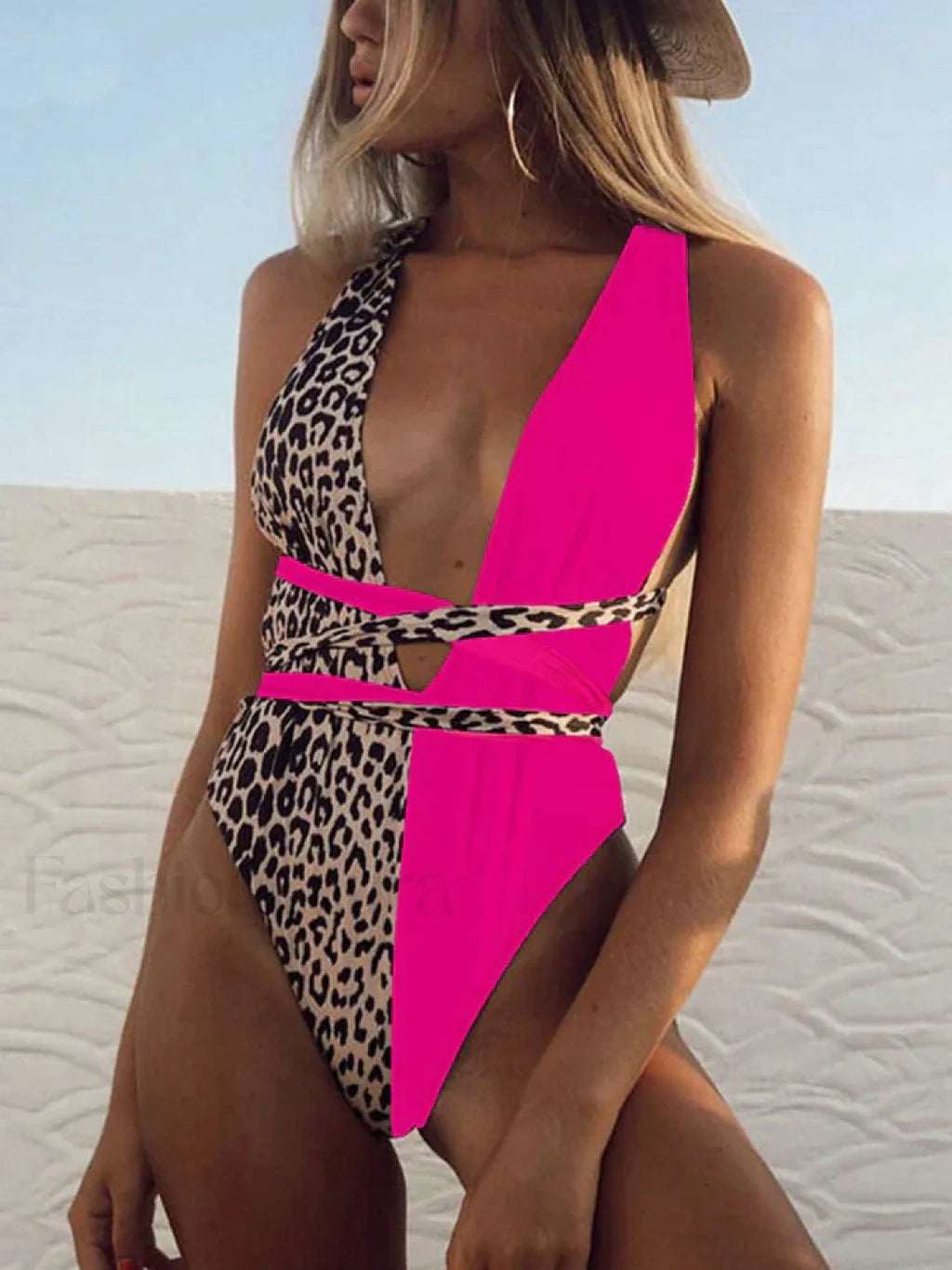 Deep V Neck Lace Up Slim One Piece color21 / S