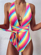 Deep V Neck Lace Up Slim One Piece color11 / S