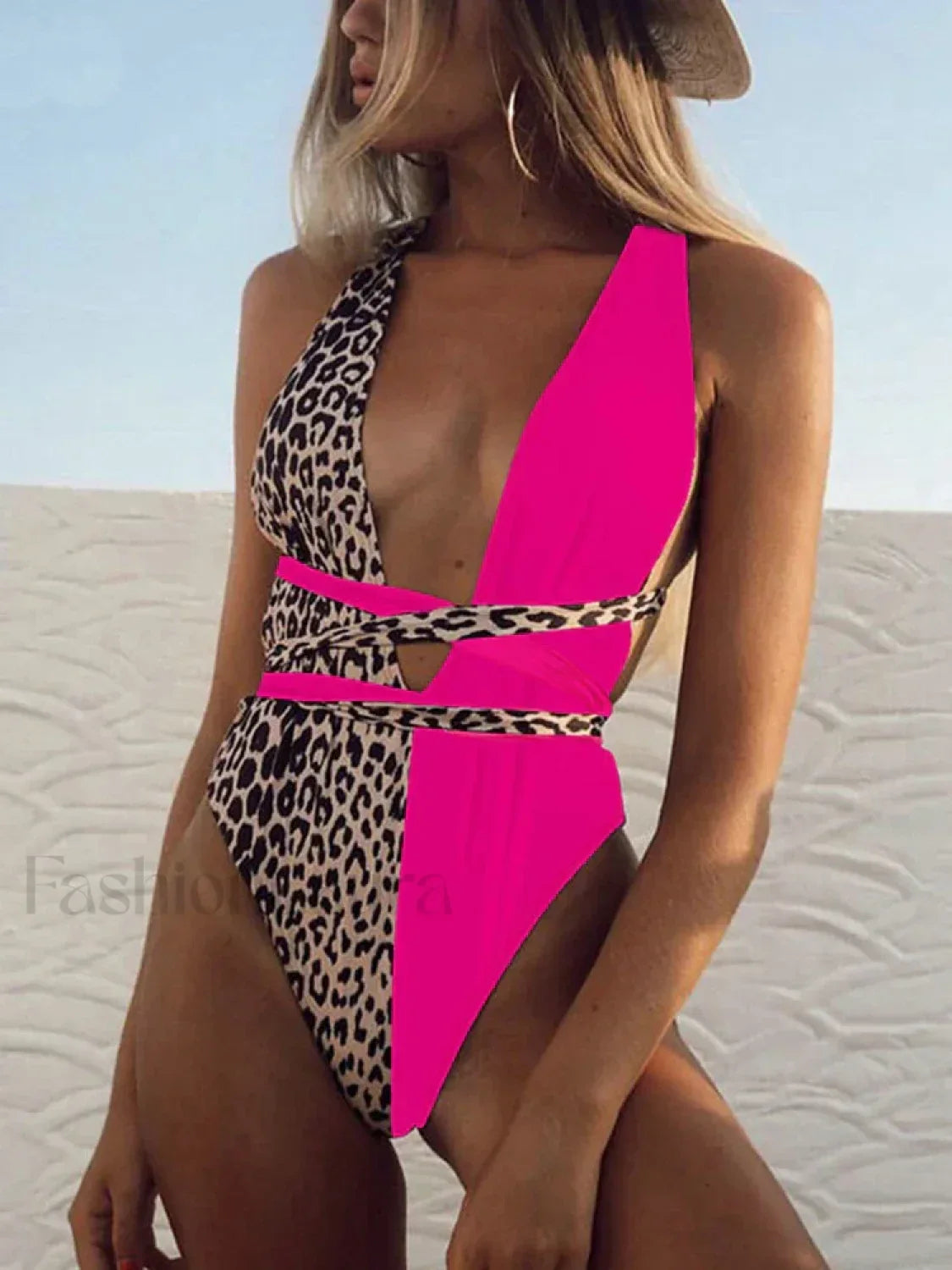 Deep V Neck Lace Up Slim One Piece color21 / S