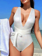 Deep V Neck Lace Up Slim One Piece color25 / S
