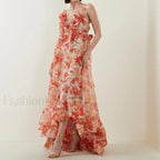 Deep V Ruffle Floral Dress