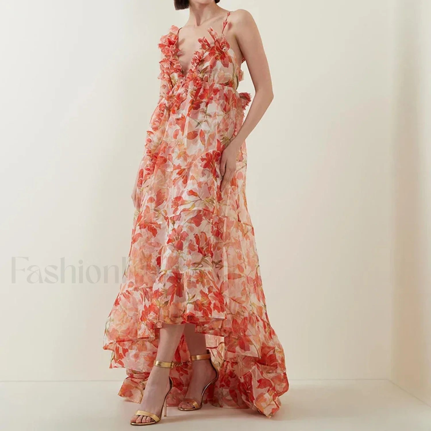 Deep V Ruffle Floral Dress Main image