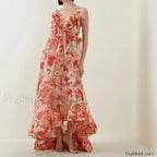 Deep V Ruffle Floral Dress