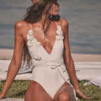 Deep V Shoulder Belt Push Up One Piece white / S