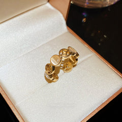 Geometric Round Coin Hollow Opal Open Ring