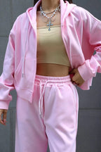 Cropped Zip Hoodie Jogger Two Piece Set