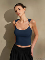 Delicate Strap Crop Knit Top Navy / XS Tank Tops & Camis