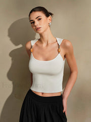 Delicate Strap Crop Knit Top White / XS Tank Tops & Camis