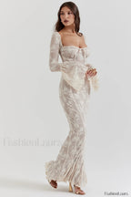 Delilah Vintage Cream Charming Lace Maxi Dress