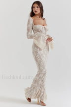 Delilah Vintage Cream Charming Lace Maxi Dress