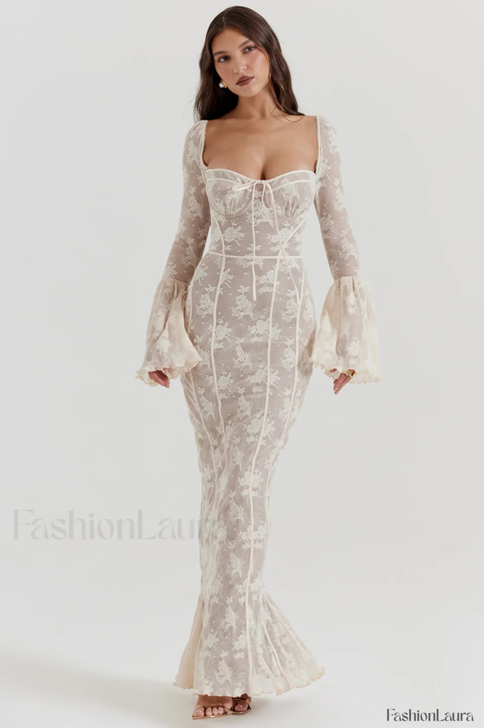 Delilah Vintage Cream Charming Lace Maxi Dress XS / Cream