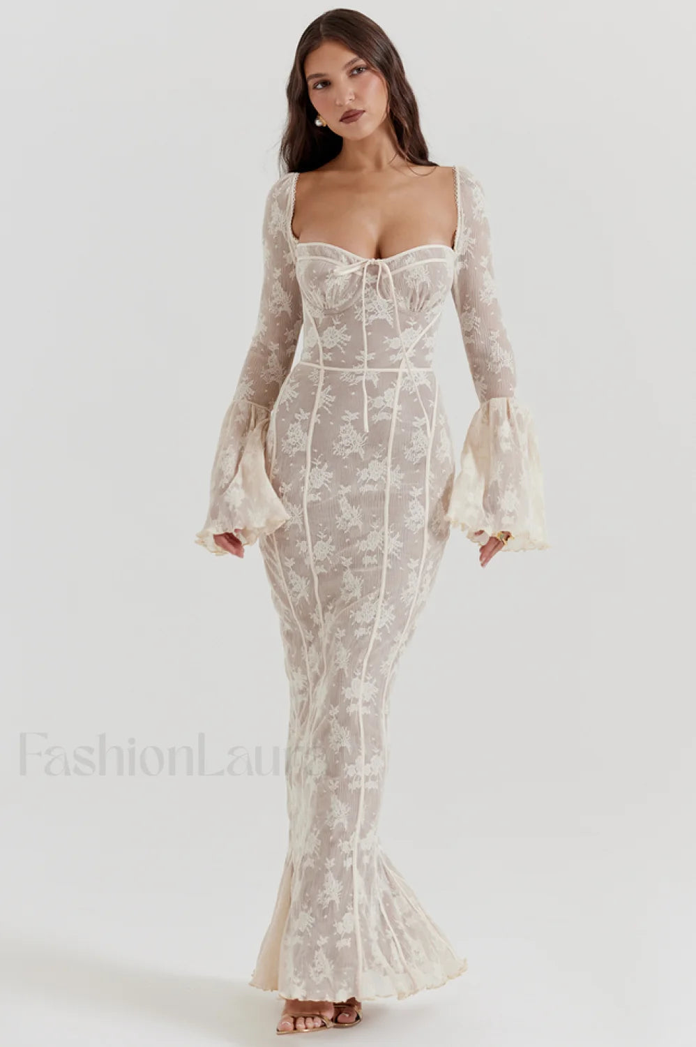 Delilah Vintage Cream Charming Lace Maxi Dress XS / Cream