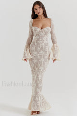 Delilah Vintage Cream Charming Lace Maxi Dress XS / Cream