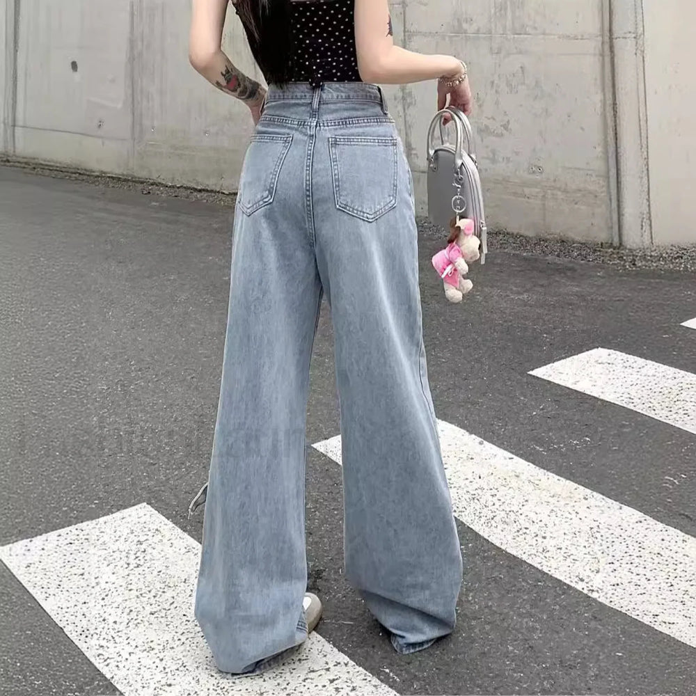 Denim Bow High Trendy Waist Wide Leg Jeans women clothing
