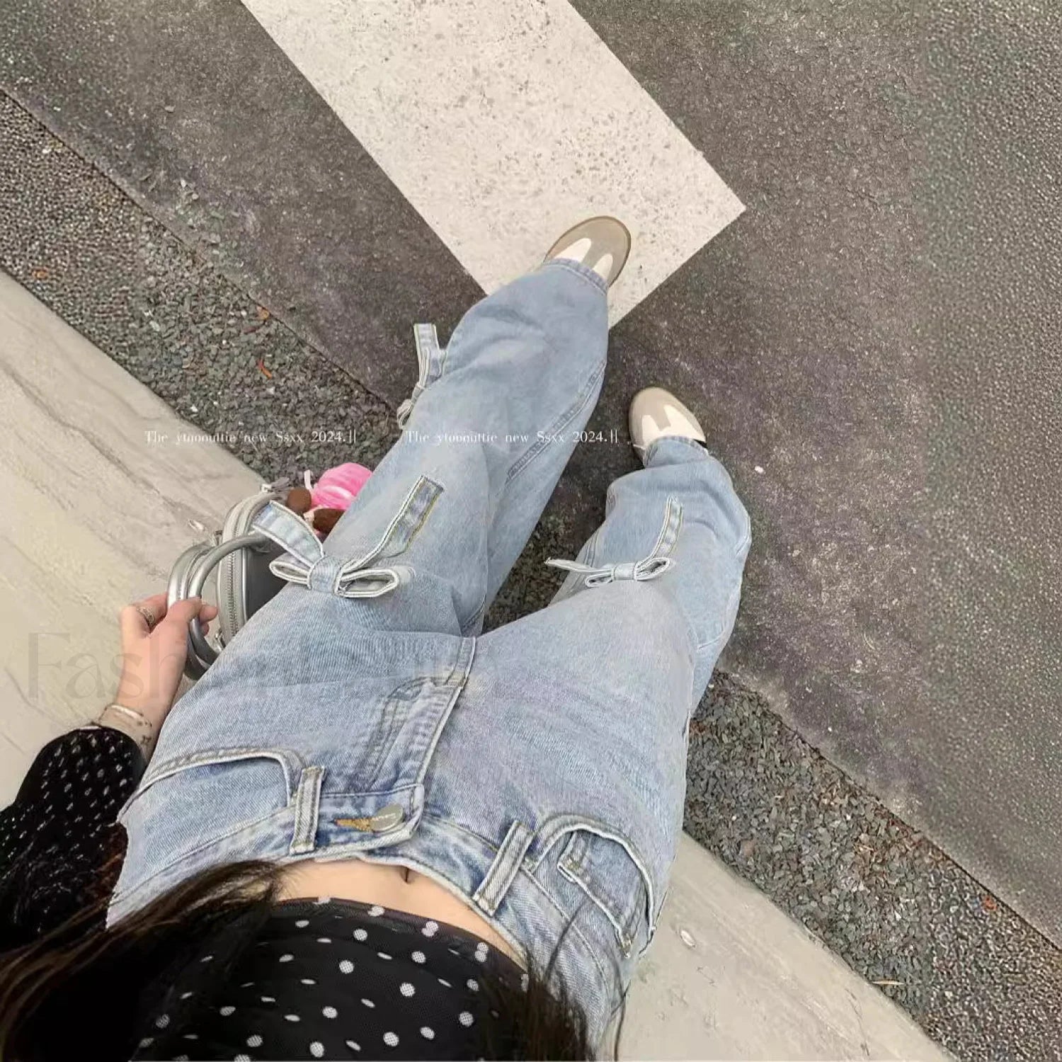 Denim Bow High Trendy Waist Wide Leg Jeans women clothing