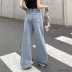 Denim Bow High Trendy Waist Wide Leg Jeans women clothing