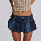 Denim Buckled Bubble Mini Skirt