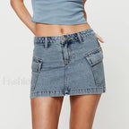 Denim Cargo Pocket Low Waist Skirt Dark Blue / S
