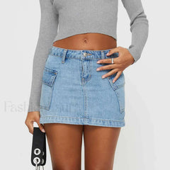 Denim Cargo Pocket Low Waist Skirt Light Blue / S