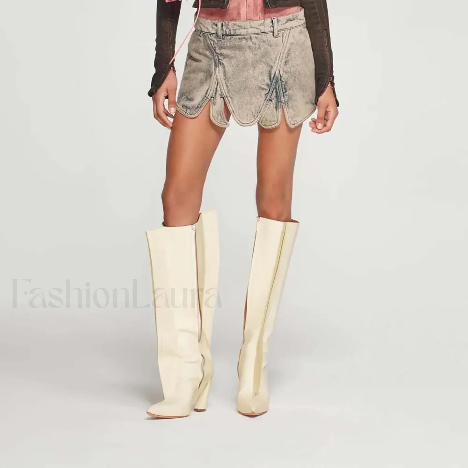 Denim Irregular Slit Vintage Skirt Main image
