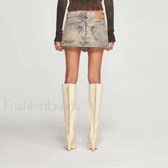 Denim Irregular Slit Vintage Skirt Photo Colors / M