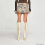 Denim Irregular Slit Vintage Skirt Photo Colors / M
