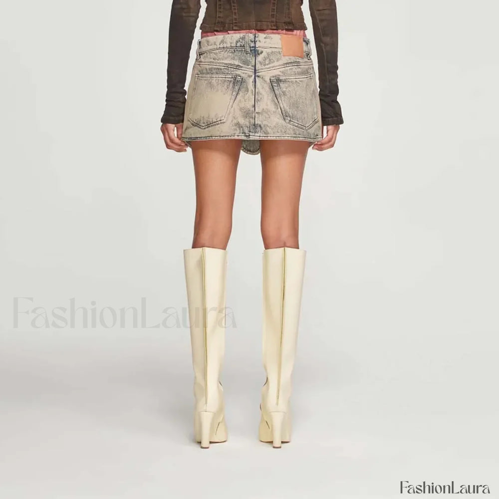 Denim Irregular Slit Vintage Skirt Photo Colors / M