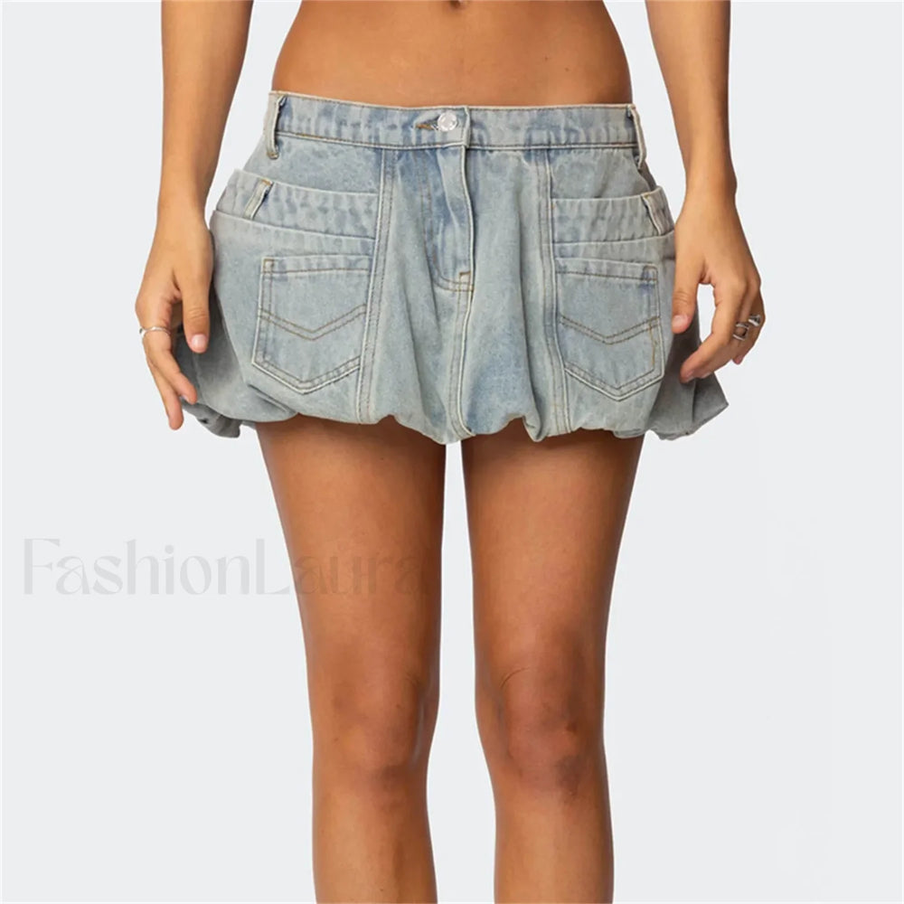 Denim Low Waist Cargo Pocket Skirt
