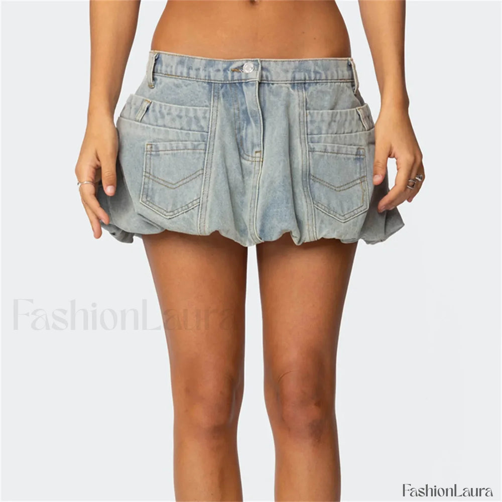 Denim Low Waist Cargo Pocket Skirt