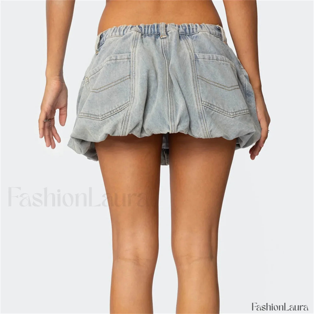 Denim Low Waist Cargo Pocket Skirt