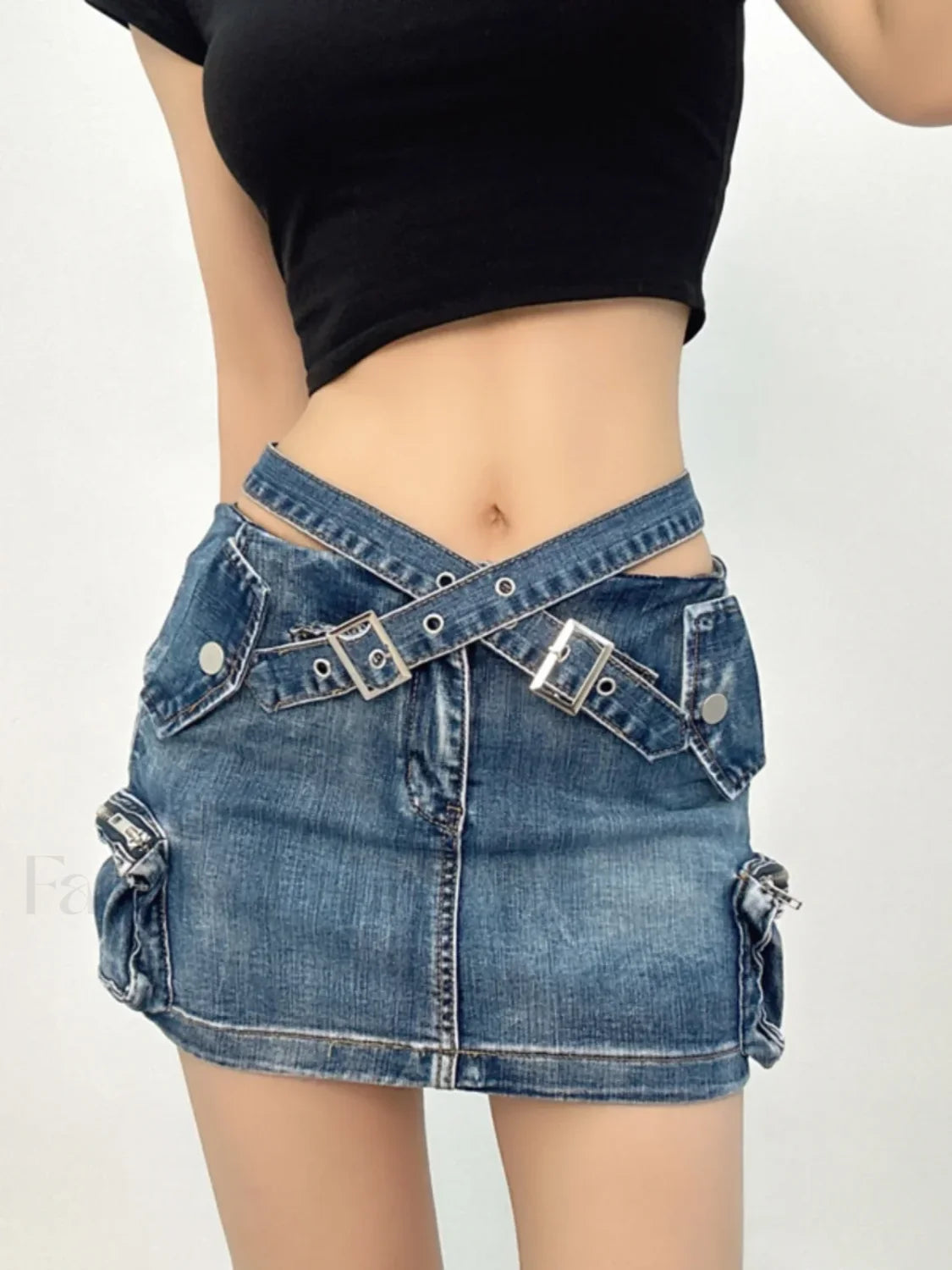 Denim Multi Pocket Wrap Mini Skirt Secondary image
